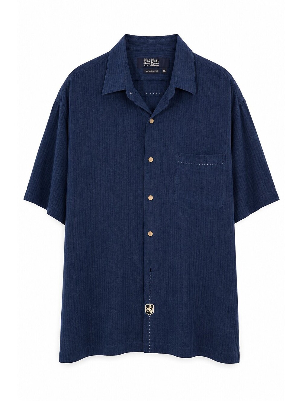 Nat Nast Luxury Originals Men’s XL 100% Silk Navy Blue Short Sleeve Shirt